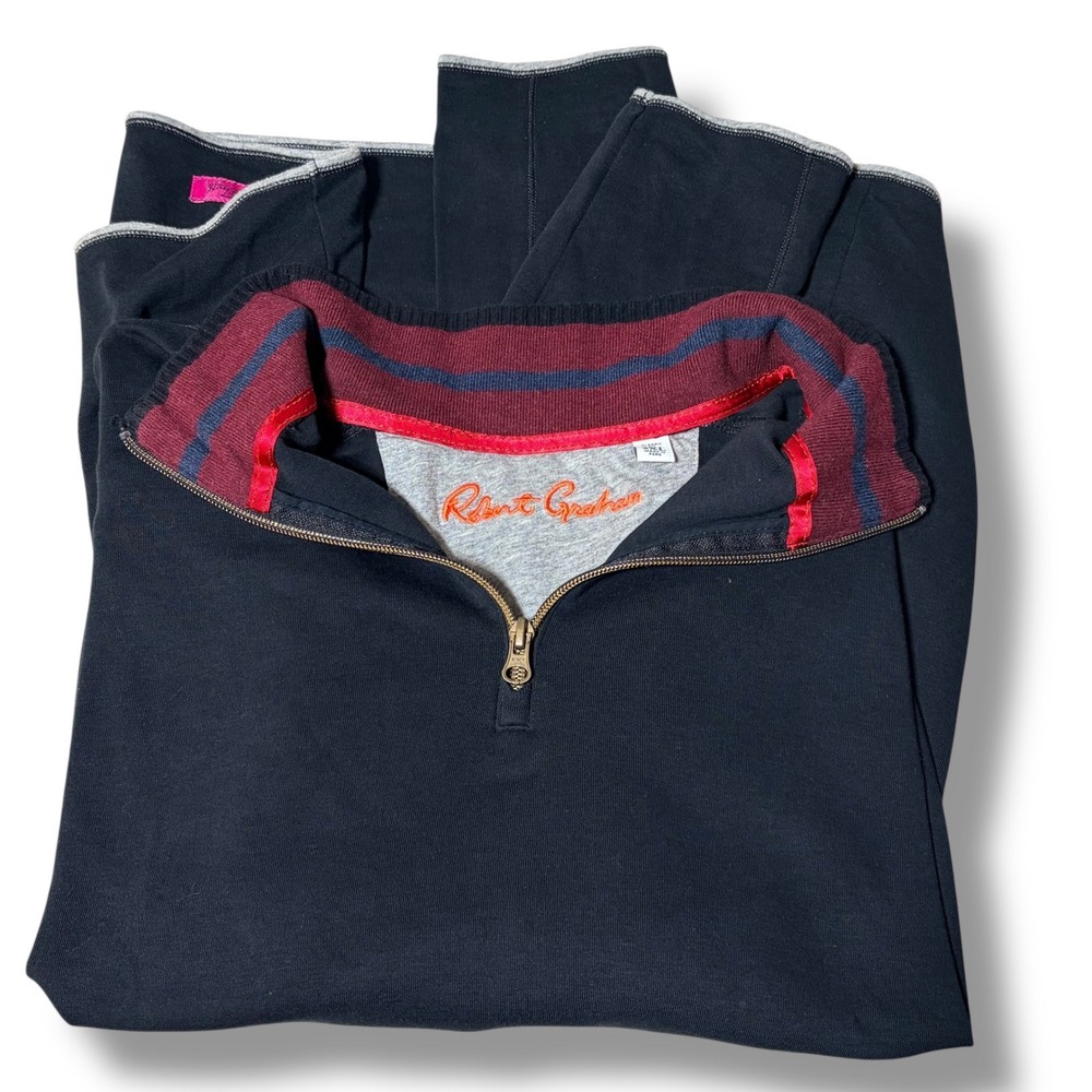 Robert Graham Quarter Zip Pullover XXL‎ Black Cotton Contrast Mock Neck Sweater